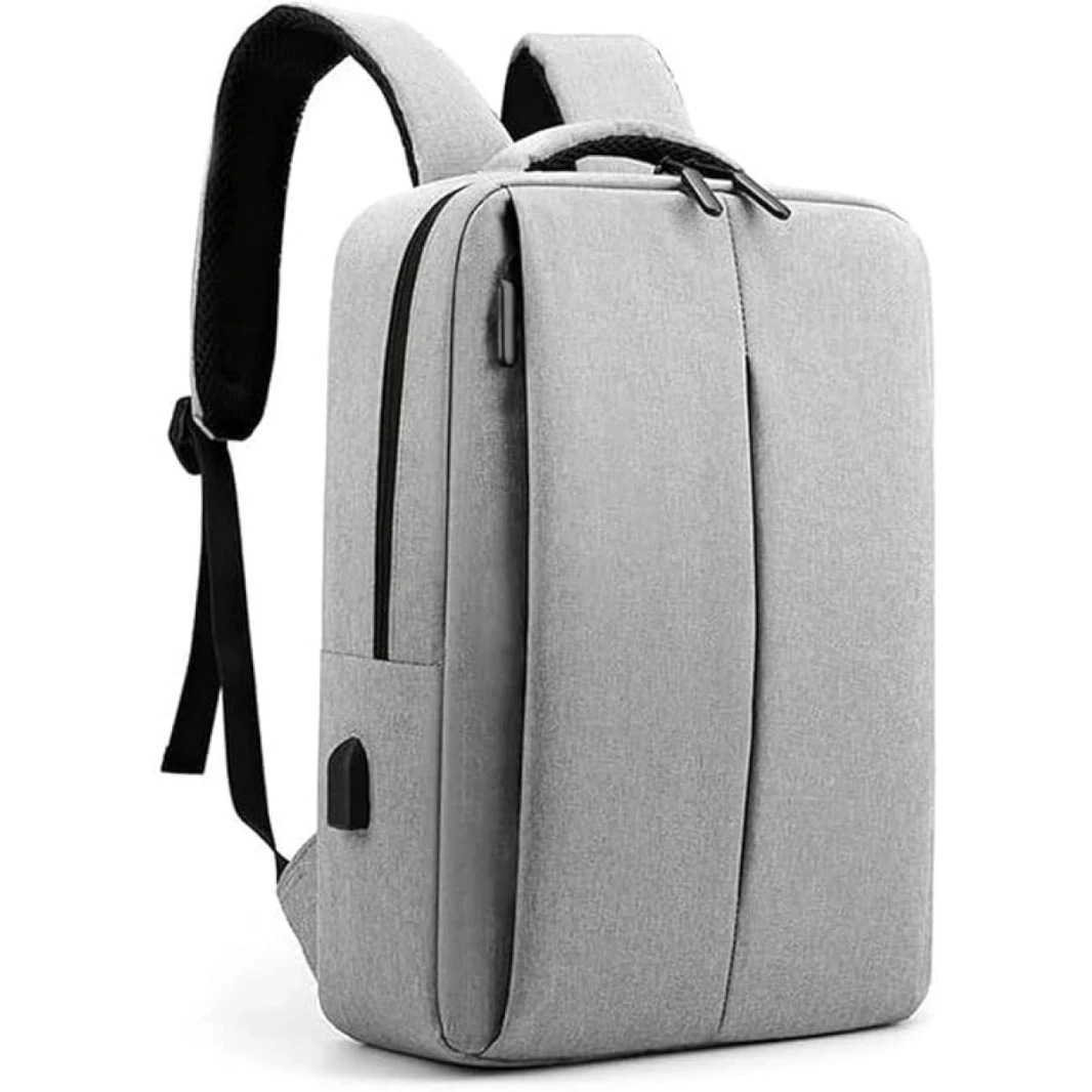 Business Premium Laptop Backpack With External Charging Port Scratch-Resistant Nylon Material Up to 15.6" - Gray