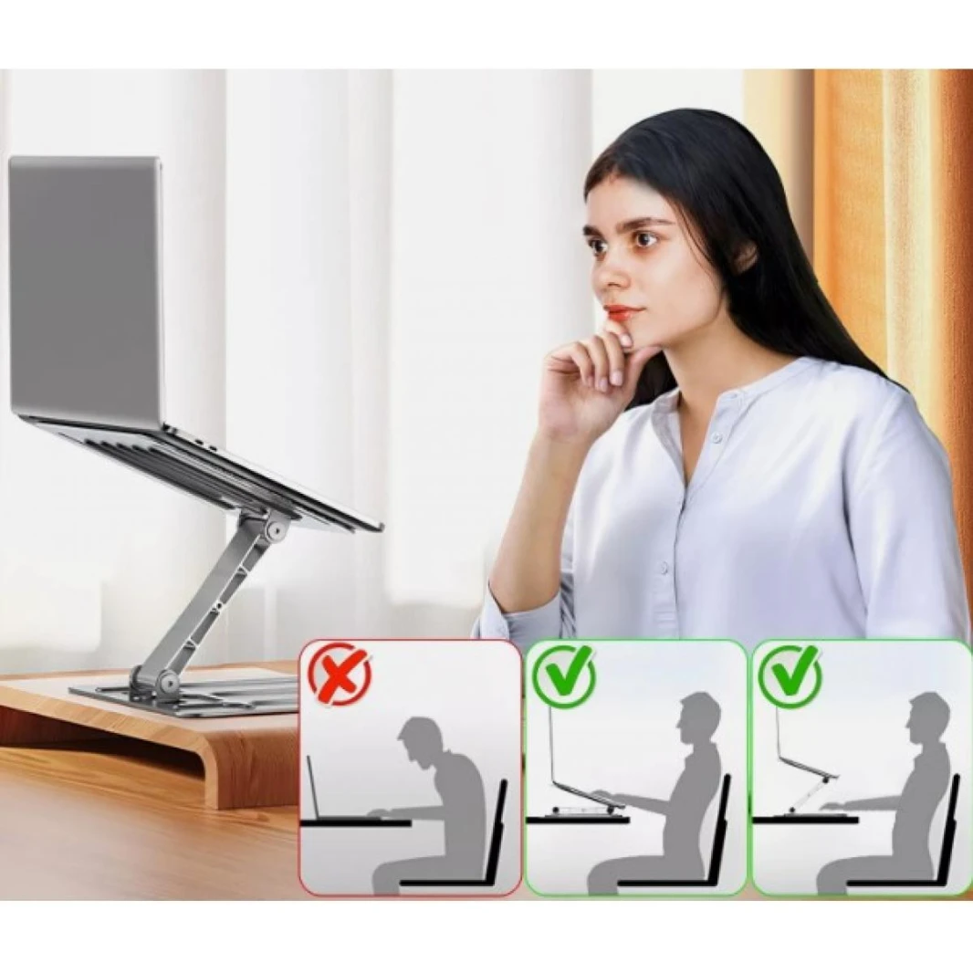Adjustable Laptop Stand Aluminum Alloy A1 Riser Ergonomic Notebook Holder Home Office PC Tray Rack Foldable & Portable