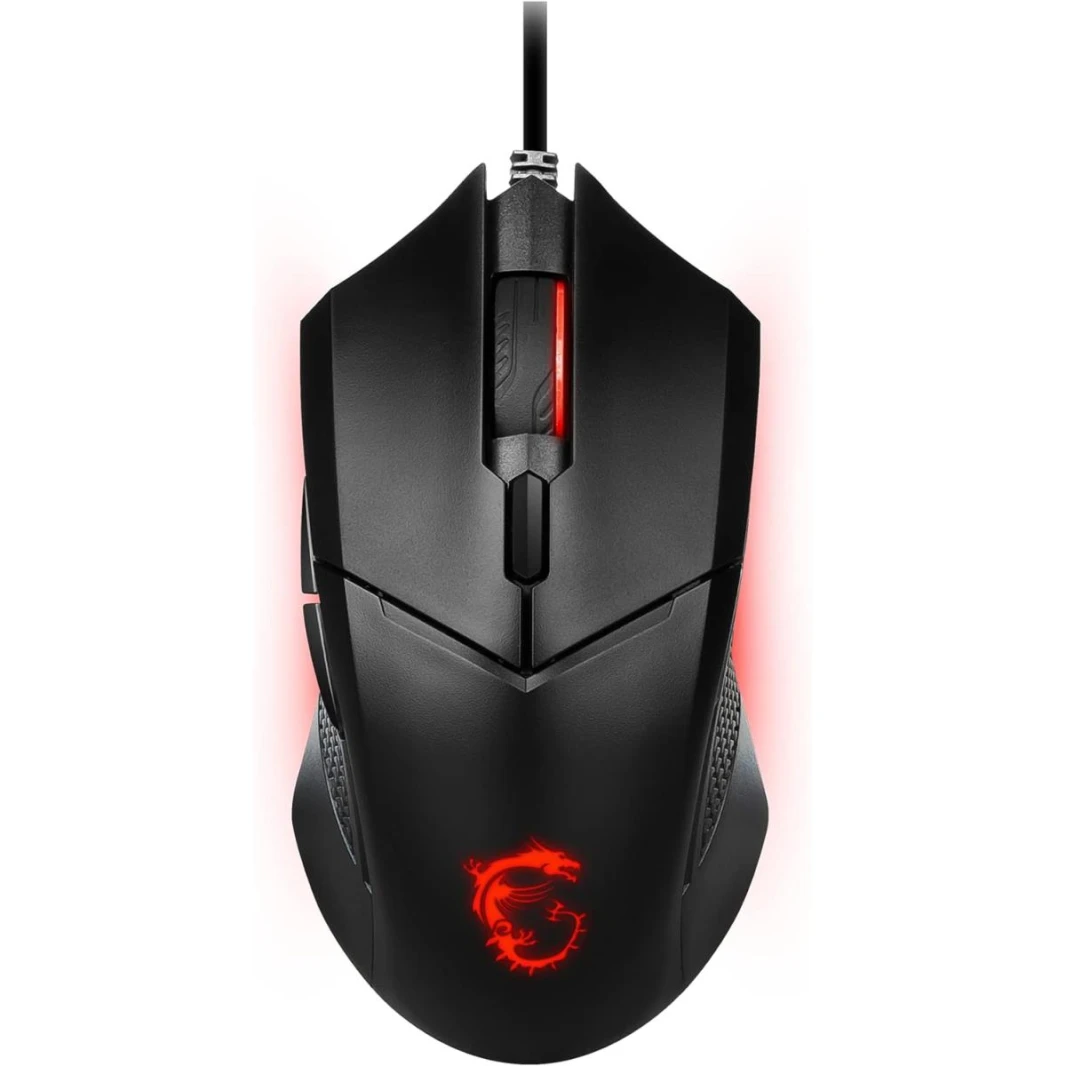 MSI Clutch GM08 Gaming Mouse, 4200 DPI, Optical Sensor, 3 Adjustable Weights, Red LED Lighting, Symmetrical Design, Black