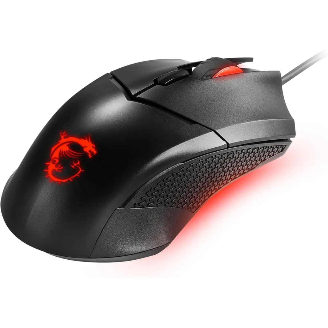 MSI Clutch GM08 Gaming Mouse, 4200 DPI, Optical Sensor, 3 Adjustable Weights, Red LED Lighting, Symmetrical Design, Black
