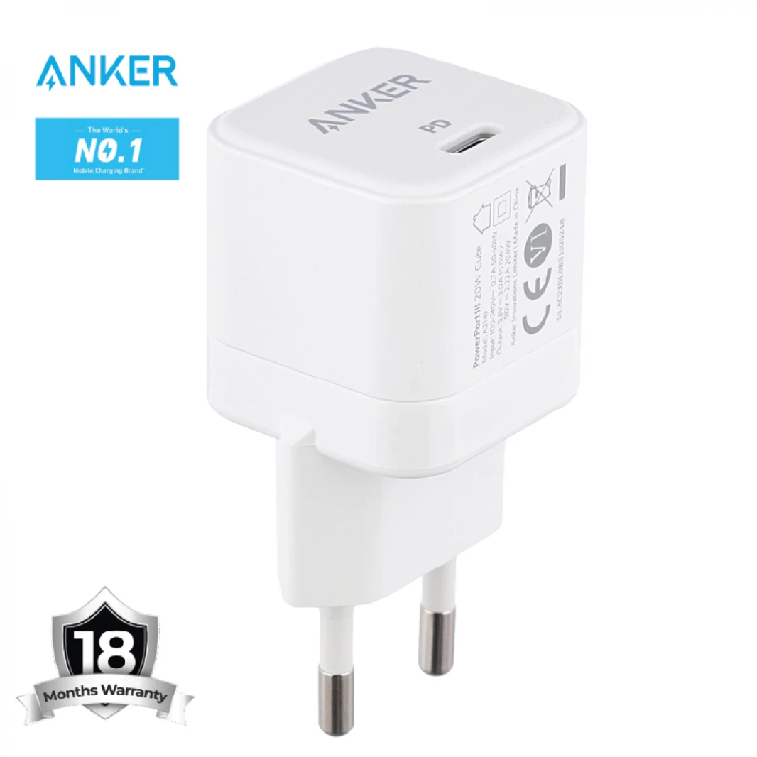 Anker PowerPort III Cube A2149L23 Type-C 20W Fast Charging - White  / 18 Months Warranty