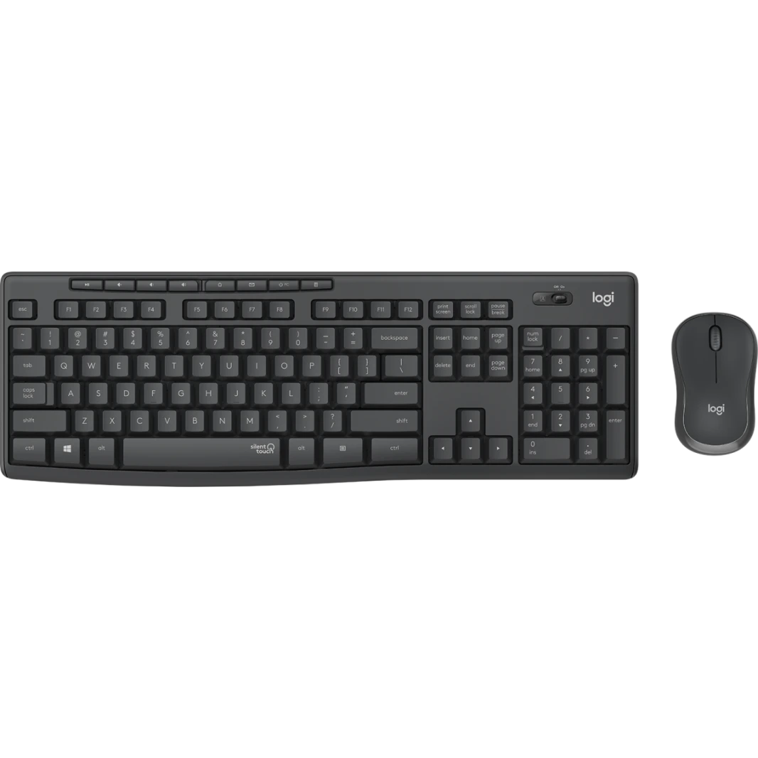 Logitech MK295 Arabic Version Wireless Mouse & Keyboard Combo with SilentTouch Technology, Full Numpad, Advanced Optical Tracking, Lag-Free Wireless, 90% Less Noise - Graphite