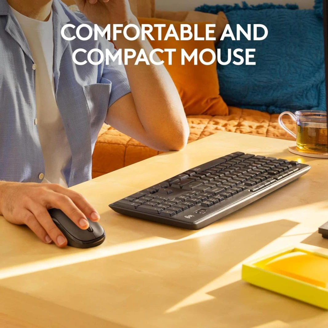 Logitech MK295 Arabic Version Wireless Mouse & Keyboard Combo with SilentTouch Technology, Full Numpad, Advanced Optical Tracking, Lag-Free Wireless, 90% Less Noise - Graphite