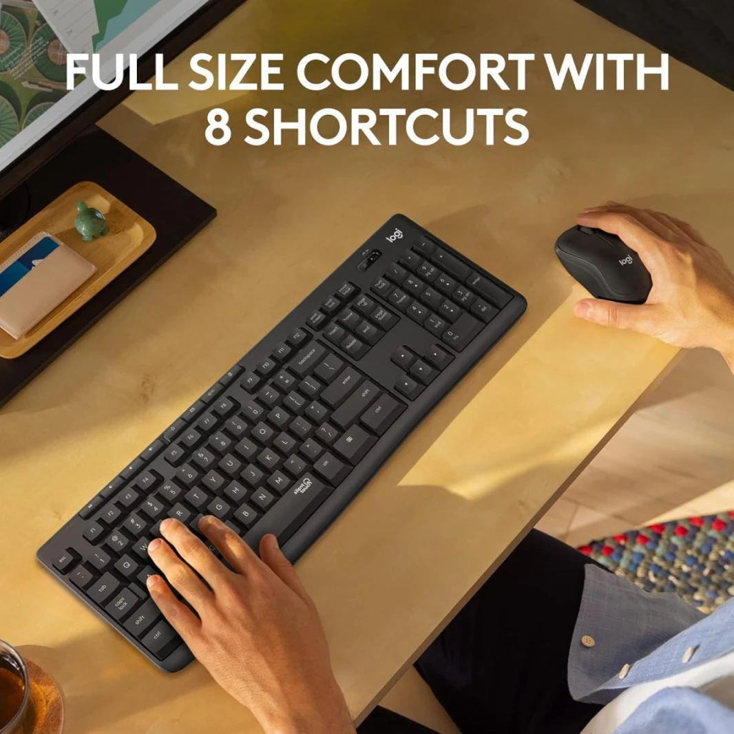 Logitech MK295 Arabic Version Wireless Mouse & Keyboard Combo with SilentTouch Technology, Full Numpad, Advanced Optical Tracking, Lag-Free Wireless, 90% Less Noise - Graphite