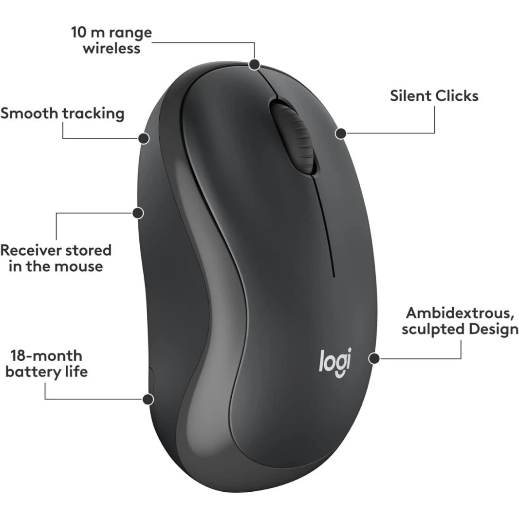 Logitech MK295 Arabic Version Wireless Mouse & Keyboard Combo with SilentTouch Technology, Full Numpad, Advanced Optical Tracking, Lag-Free Wireless, 90% Less Noise - Graphite