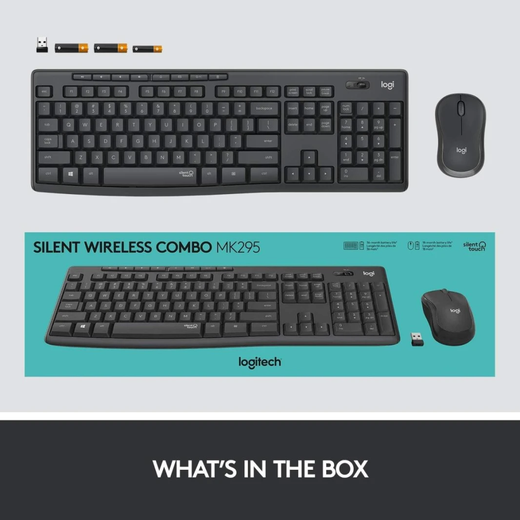 Logitech MK295 Arabic Version Wireless Mouse & Keyboard Combo with SilentTouch Technology, Full Numpad, Advanced Optical Tracking, Lag-Free Wireless, 90% Less Noise - Graphite