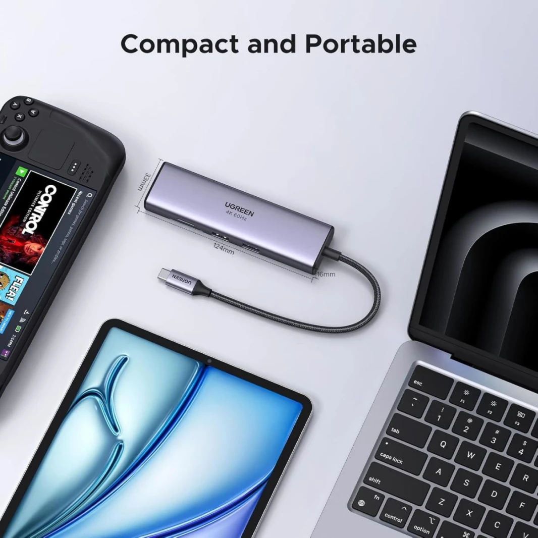 UGREEN Revodok 7 in 1 USB C Hub Gigabit Ethernet Adapter 4K@60Hz HDMI, 100W PD Charging, USB A Data Ports, SD/TF Card Reader Compatible w/ iPad, iPhone 15 Pro/Pro Max, Steam Deck
