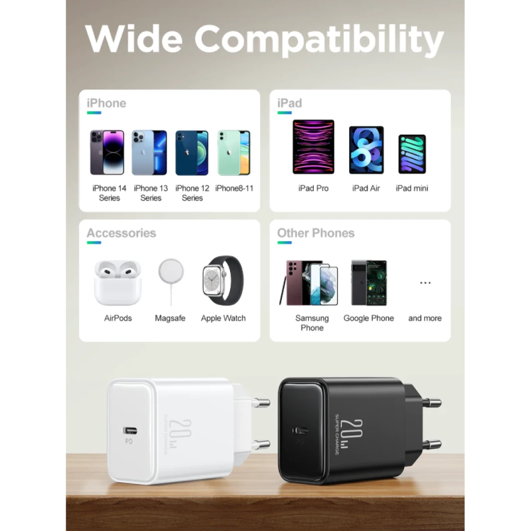 JOYROOM JR-TCF06 PD 20W Charger  / With a C to L Cable 1m Smart chip, safe for battery Charging with less heat, harmless to phone / 18 Months Warranty