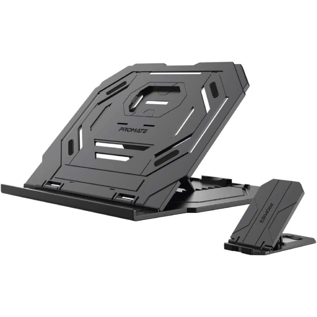 Promate ProCooler-1 2-In-1 Foldable Laptop & Smartphone Riser Stand with 360 Degree Rotatable Base Multi-Angle Adjustable Height & Anti-Slip Grip