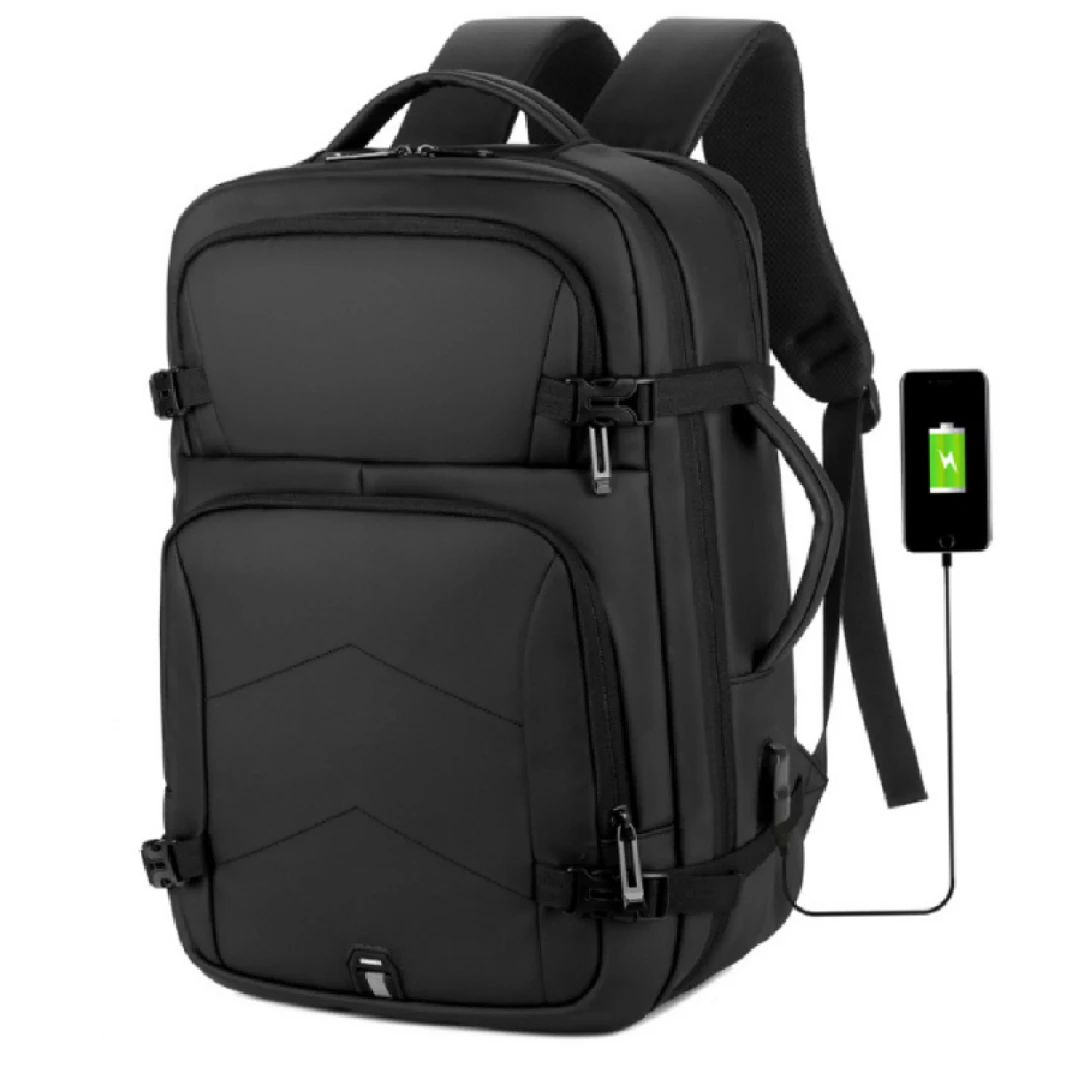 New Backpack Laptop Simple Business Travel Oxford Cloth Waterproof Expandable Size Multi-Section & USB Power Charger Extension Up to 17" Laptop Size - Gray