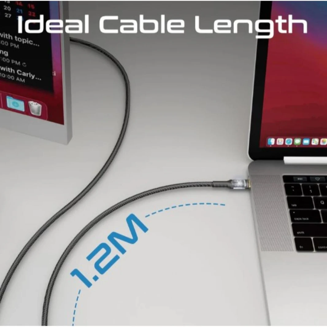 Promate USB-C™ to USB-C™ Cable, Fast-Charging 100W Power Delivery with Transparent Tips, LED, 480Mbps Data Sync, 120cm Nylon Braided Cord for Smartphones, Laptops