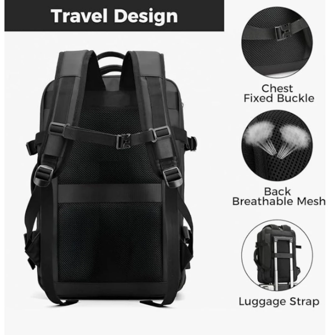 New Backpack Laptop Simple Business Travel Oxford Cloth Waterproof Expandable Size Multi-Section & USB Power Charger Extension Up to 17" Laptop Size - Black