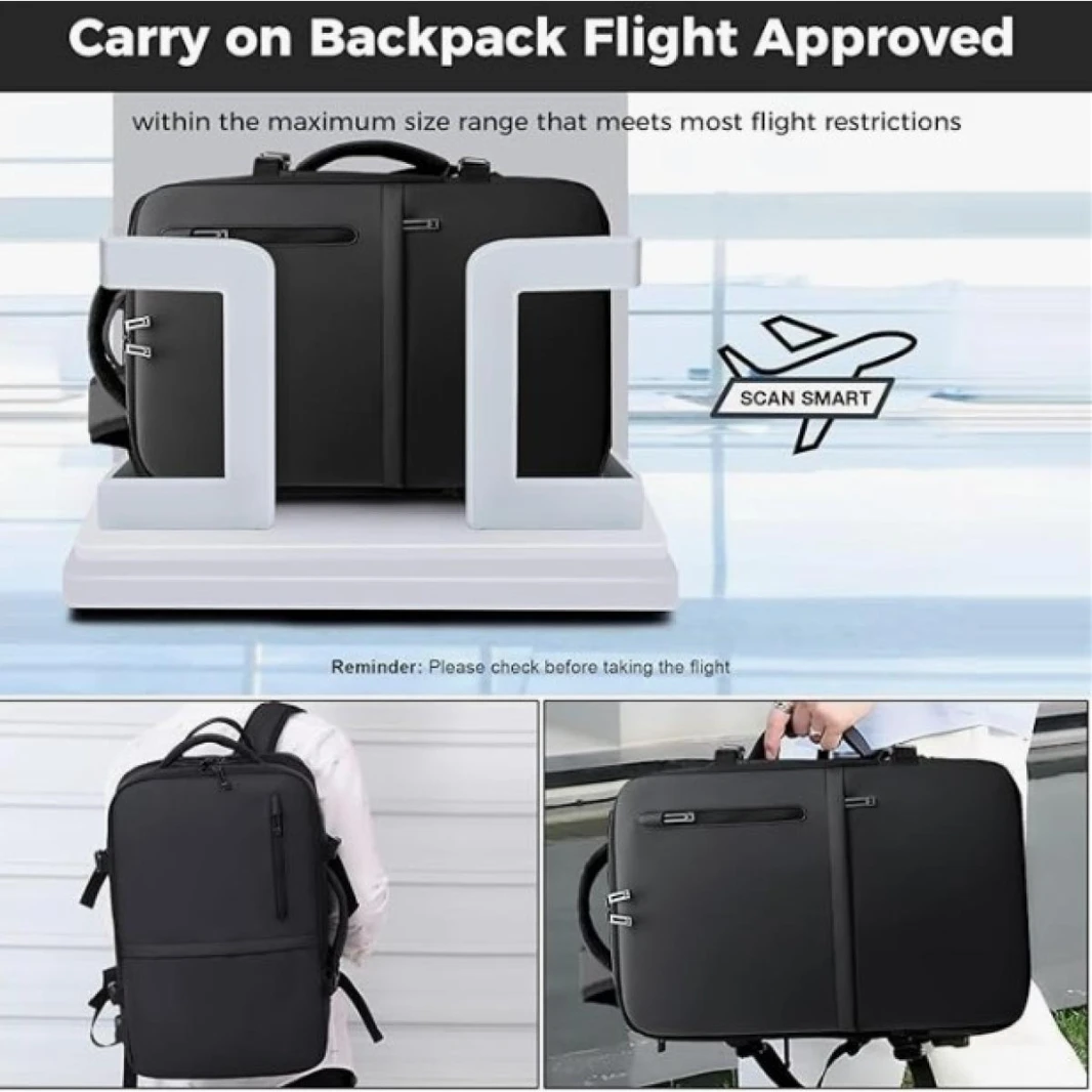 New Backpack Laptop Simple Business Travel Oxford Cloth Waterproof Expandable Size Multi-Section & USB Power Charger Extension Up to 17" Laptop Size - Black