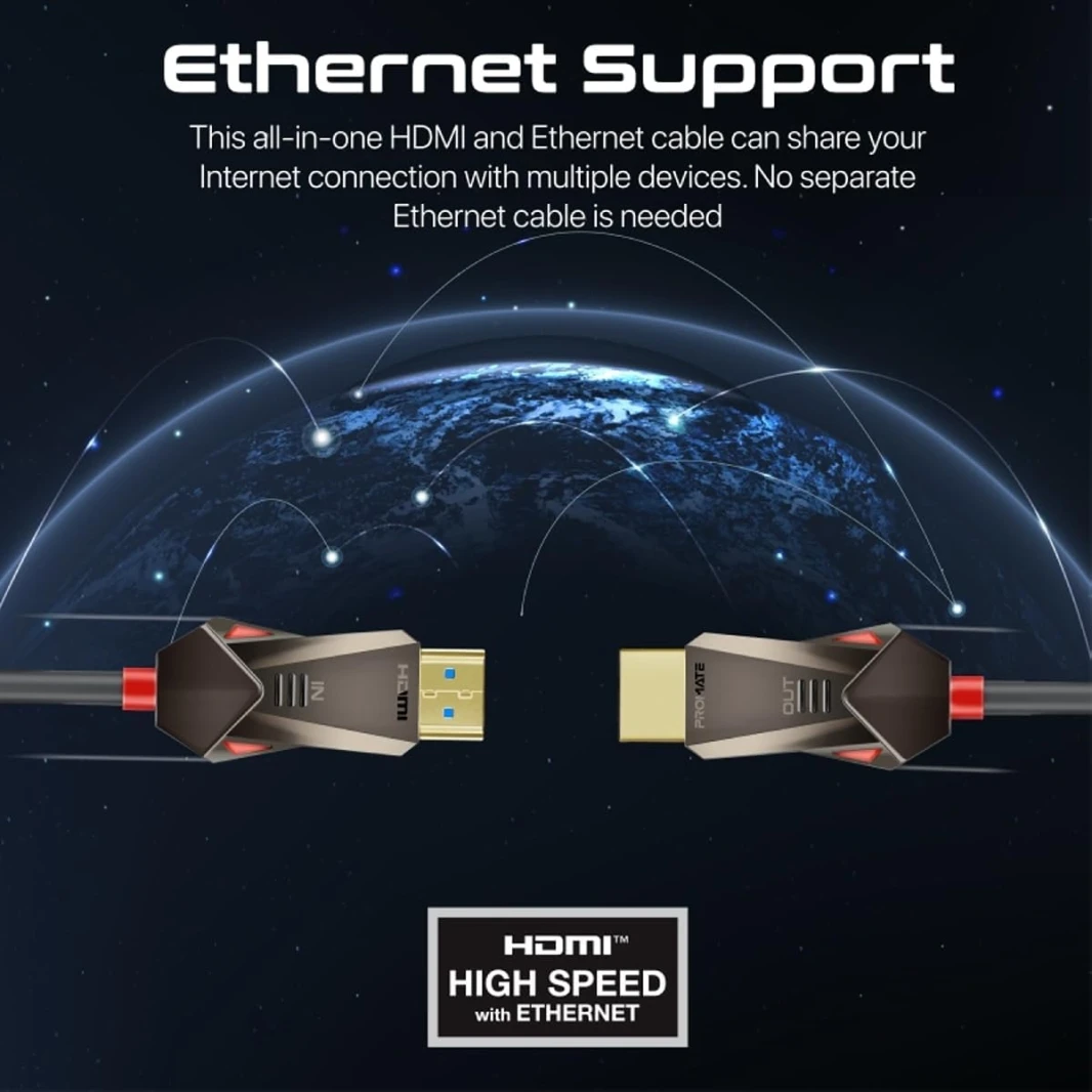 Promate ProLink4K60-15M HDMI Slim Cable 15m with 3D Support 4K@60hz, 18Gbps, Ethernet Support Fiber Optic Cable & Gold Plated