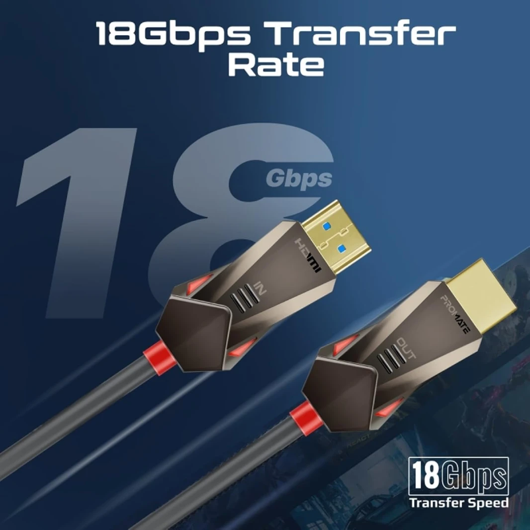 Promate ProLink4K60-15M HDMI Slim Cable 15m with 3D Support 4K@60hz, 18Gbps, Ethernet Support Fiber Optic Cable & Gold Plated
