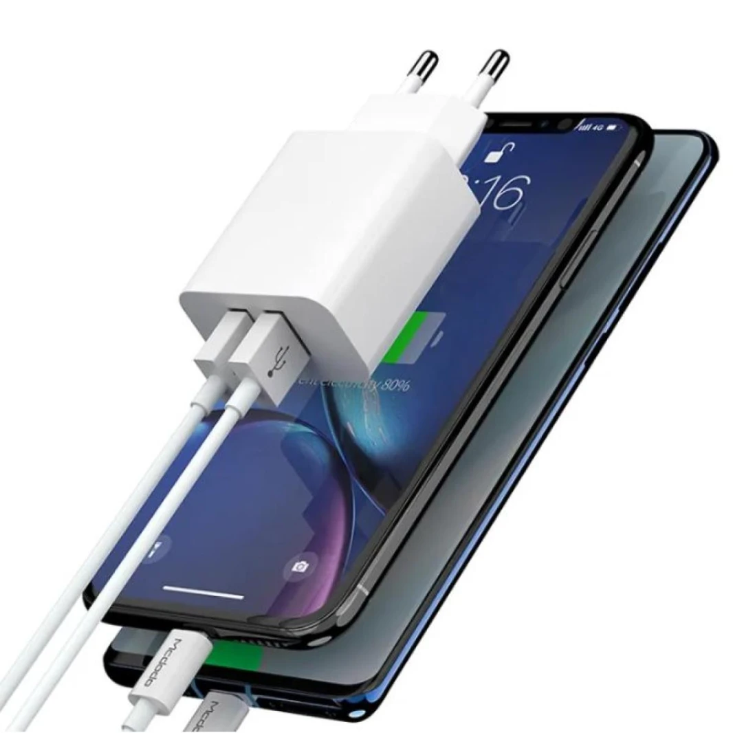 Mcdodo Charger CH-6720 / 2 USB-A Charger(EU) 5V, 2.1A (Max) + Lightning Cable 1m Travel Set