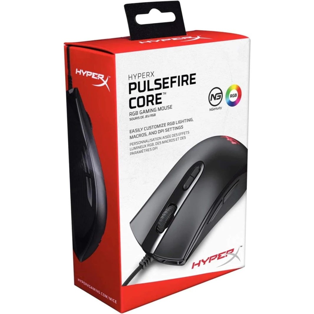 HyperX Pulsefire Core - RGB Gaming Mouse, Software Controlled RGB Light Effects & Macro Customization, Pixart 3327 Sensor up to 6,200DPI, 7 Programmable Buttons, Mouse Weight 87g,Black