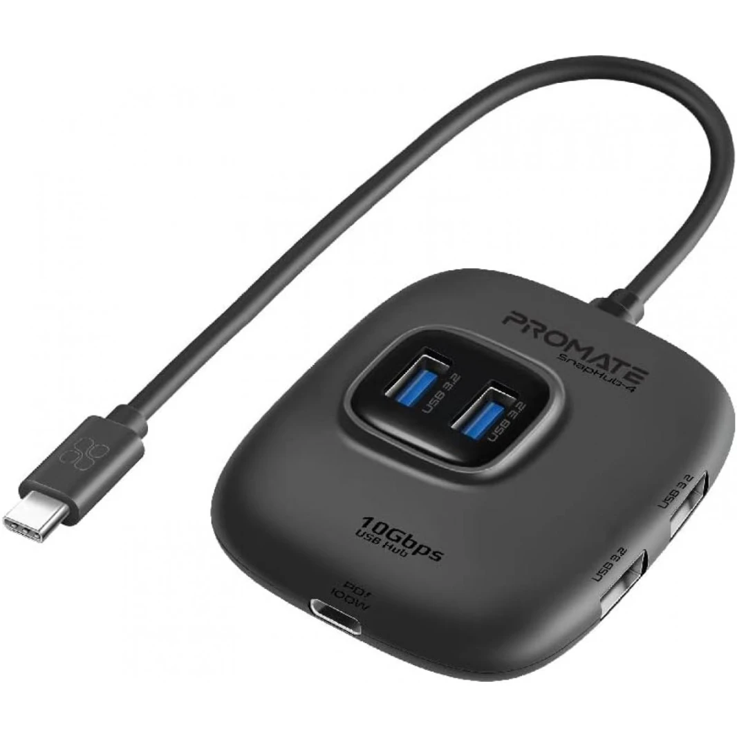 Promate USB-C Hub, 5-in-1 Type-C sync/Charge Adapter With USB-A Adapter, 100w USB-C Power Delivery Port, 10gbps 4 USB 3.2 Ports, & Compact Design For Macbook Pro, Samsung Chromebook Plus