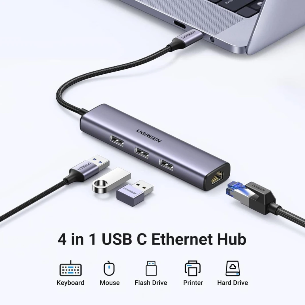 UGREEN USB C to Ethernet Adapter, 4 in 1 USB C Hub Ethernet with 3 USB 3.0 Ports/Gigabit Rj45, Plug & Play, Thunderbolt for MacBook Pro/Air, XPS, iPad Pro, iPhone 15 Pro/Max
