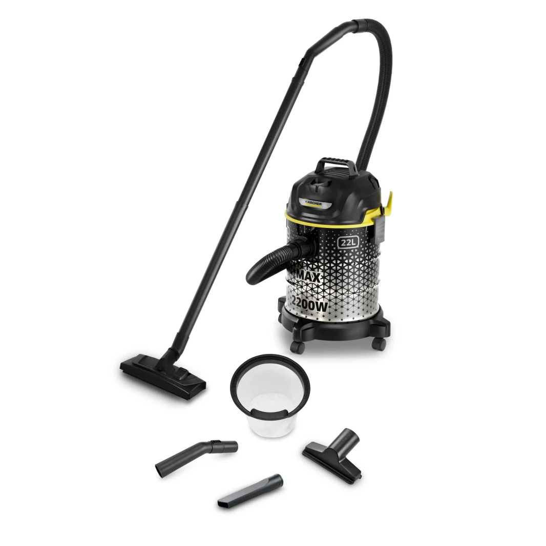 مكنسة برميلية Karcher بقوة 2200 واط مع إمكانية تعديل قوة الشفط، لون أصفر
