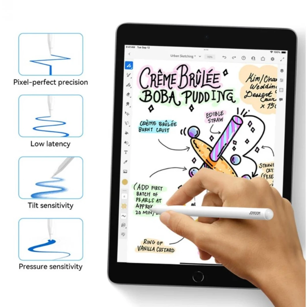 JoyroomJR-X15  Stylus Pen (with Replacement Tip) Compatible with a range of iPads, including iPad Pro, iPad Air, iPad Mini, and iPad 10.2  -  White - 1Year Warranty