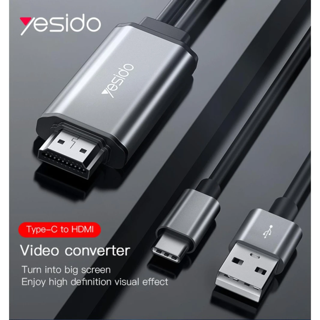 YESIDO HM02 HDMI Video Cable for Samsung Type-C to HDMI |2 meters Long | 4K/60hZ High 3D Effect