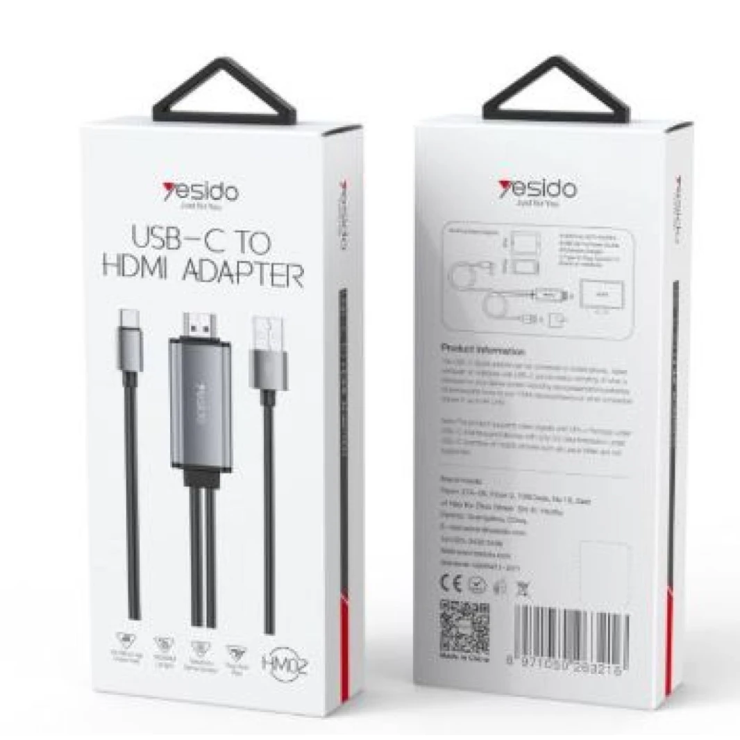 YESIDO HM02 HDMI Video Cable for Samsung Type-C to HDMI |2 meters Long | 4K/60hZ High 3D Effect