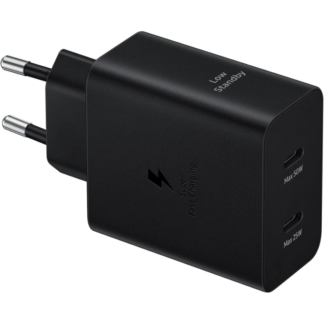 Samsung EP-T5020 Original Charger 50W Super Fast Charging, 2 USB Type-C Ports, (with cable), Black / 1 Year Warranty