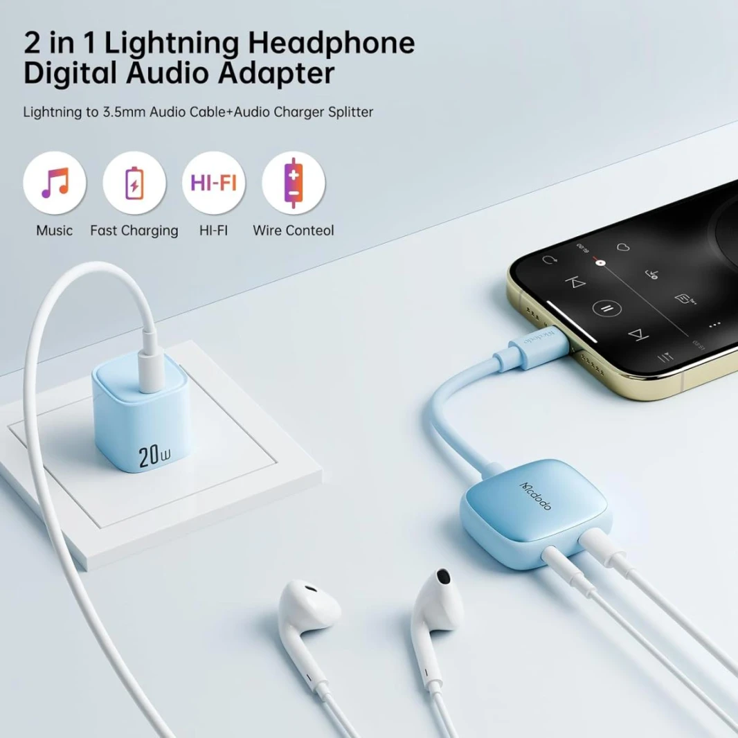Mcdodo Lightning to 3.5mm Audio Cable+Audio Charger Splitter,2 in 1 iPhone Headphone Digital Audio Adapter Aux Adapter for iPhone
