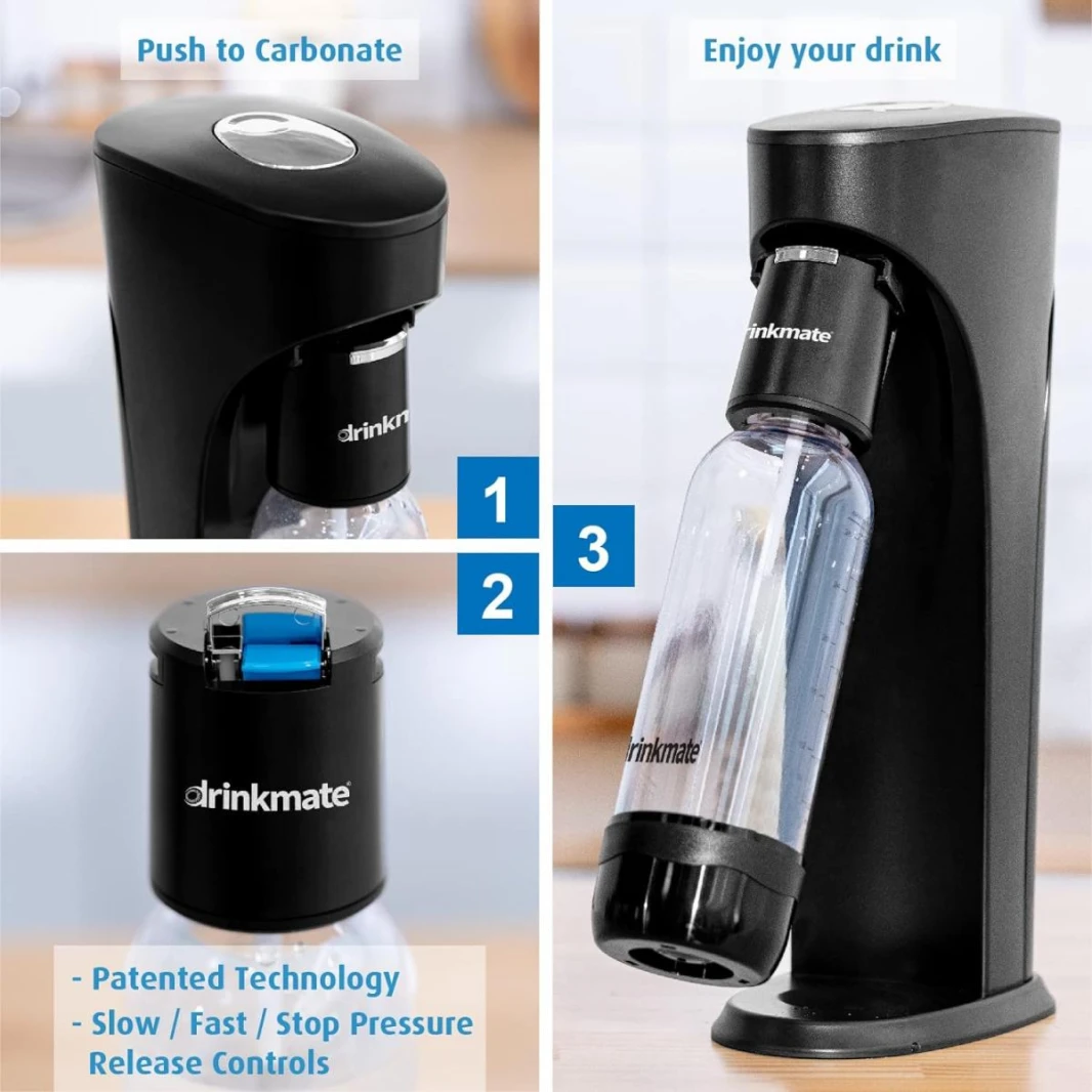 Drinkmate OmniFizz Sparkling Water and Soda Maker, Carbonates Any Drink Without Diluting It, CO2 Cylinder 60L (Included) - White
