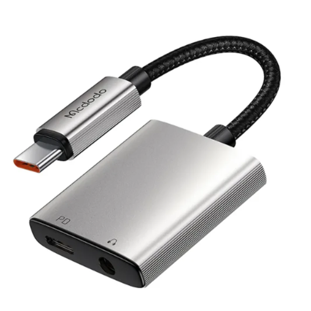 Mcdodo 2 in 1 USB-C to USB-C + DC 3.5mm Audio Converter Adapter, PD, 60W Rapid Charging, Music Playback, Instant Access, Type-C Earphone Converter Adapter, Charging, Aluminum Alloy Exterior, Headphone