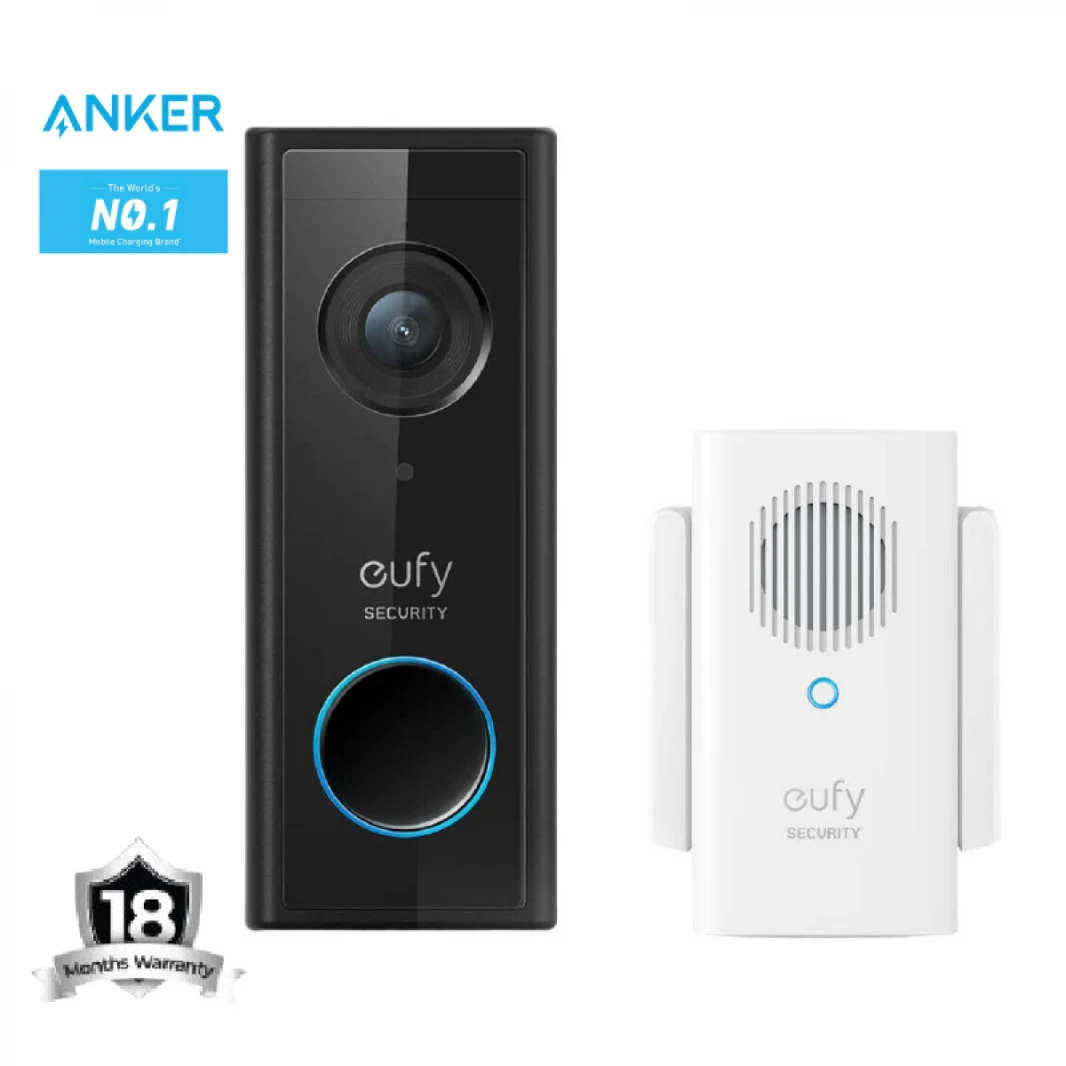 eufy By Anker Video Doorbell Security, Video Doorbell (Battery-Powered) with Chime, 1080p, Easy Installation, Encrypted Local Storage, IP65 Rated Protection - 18 Month Warranty