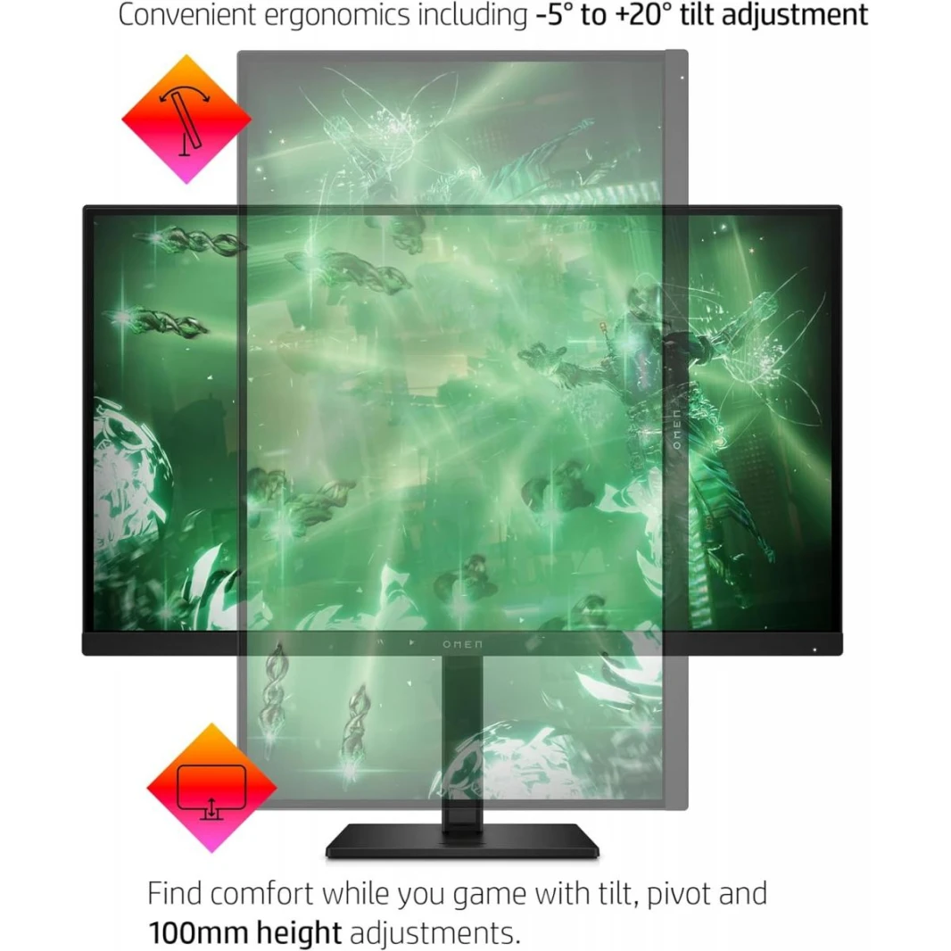 HP OMEN 27 Inch FHD Gaming Monitor 165Hz, AMD Freesync Premium, Eye Ease, HDR, Adjustable Stand, VESA Mountable IPS Panel, 178° Viewing Angle, 1ms Response Time for Laptop Computer Desktop