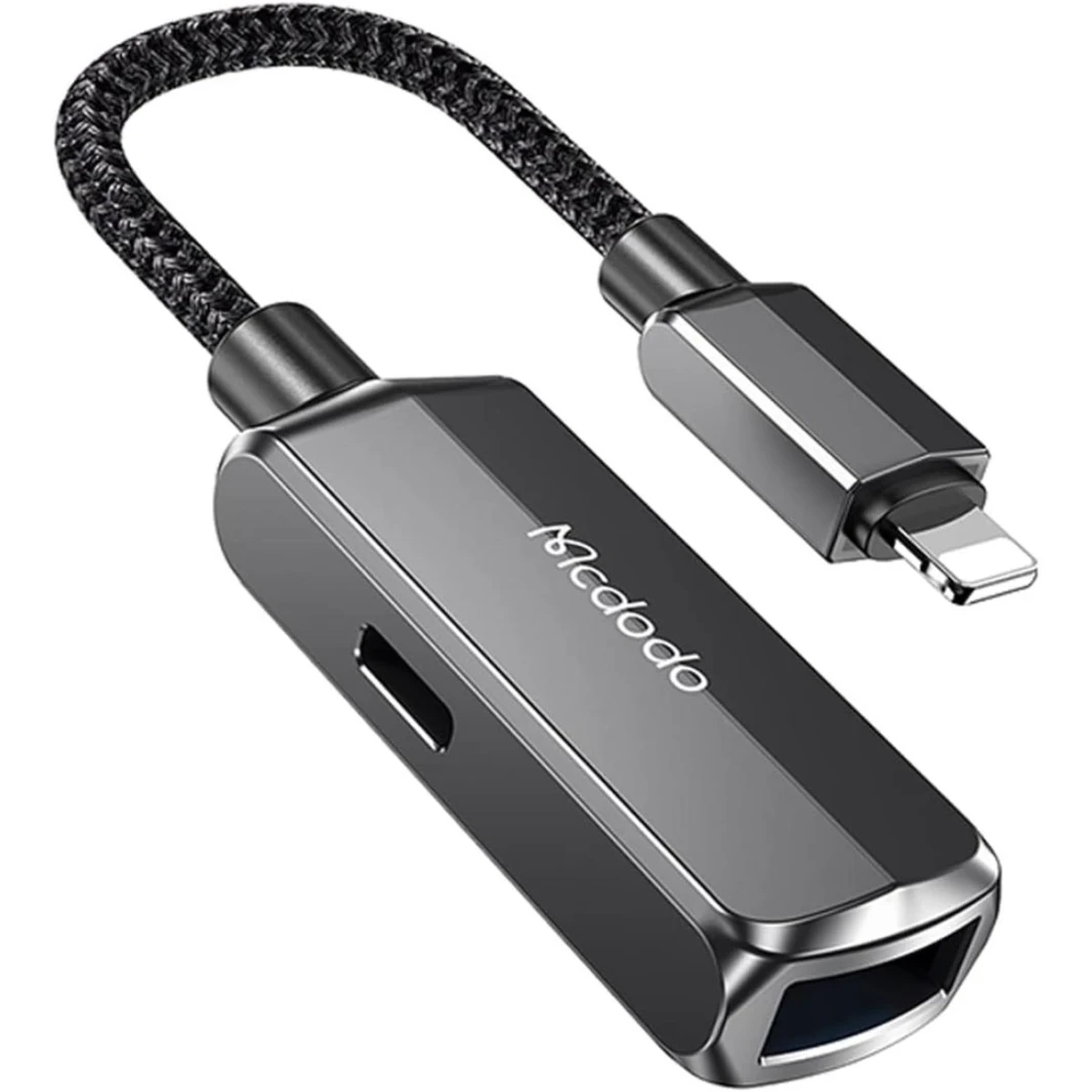 Mcdodo 2 in 1 Lightning Adapter, iPhone USB Conversion Adapter, 2 Ports (USB-A 3.0 & Lightning), 2.4A Rapid Charging, Smart Chip, Bi-Directional High Speed Data Transfer, Supports Video, Pictures