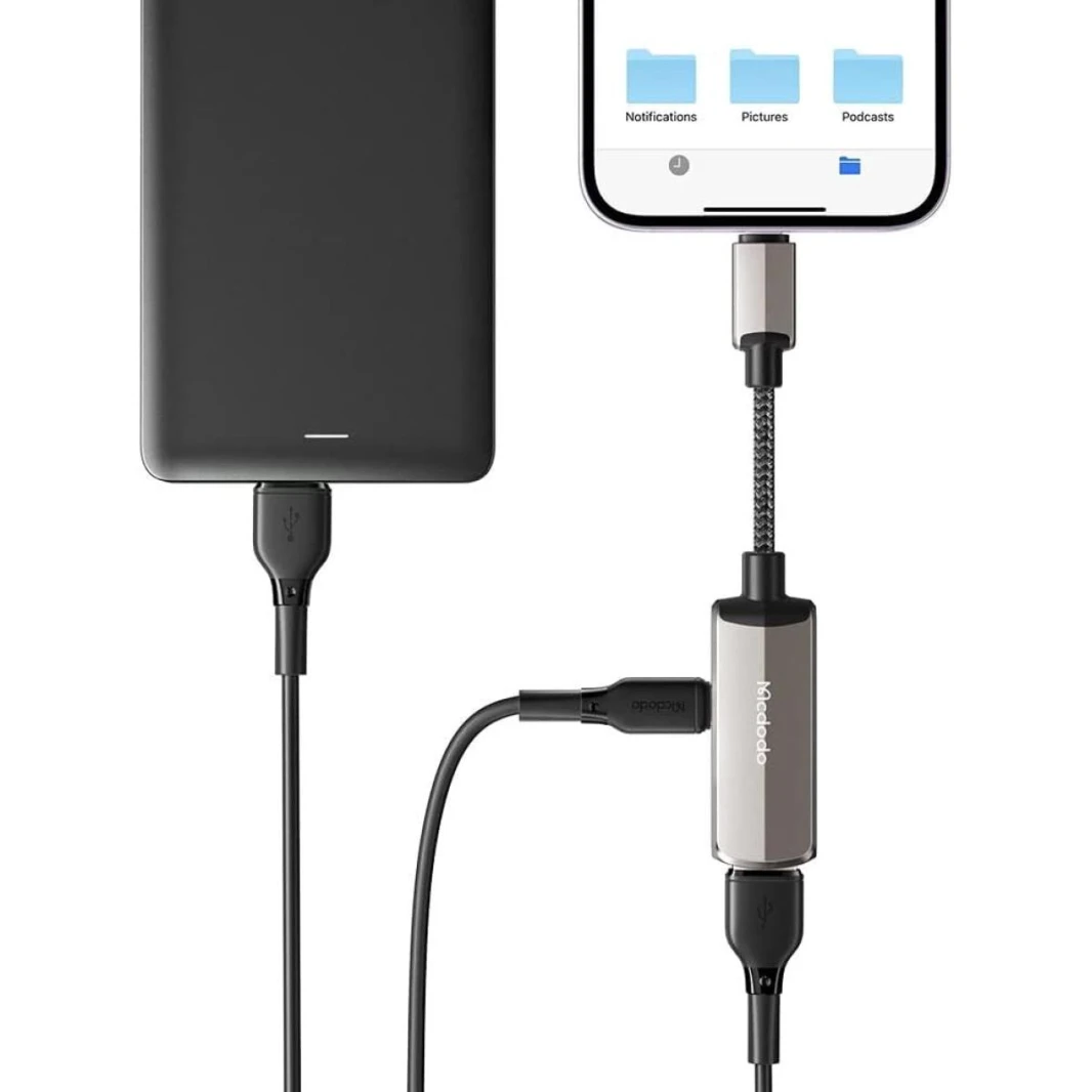 Mcdodo 2 in 1 Lightning Adapter, iPhone USB Conversion Adapter, 2 Ports (USB-A 3.0 & Lightning), 2.4A Rapid Charging, Smart Chip, Bi-Directional High Speed Data Transfer, Supports Video, Pictures