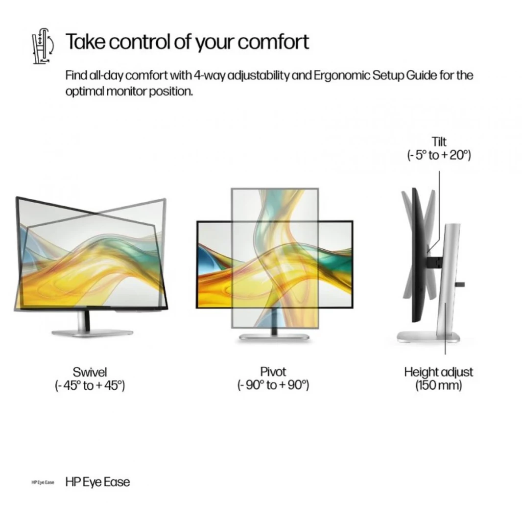 2025 HP 527pq Series 5 27 inch QHD 2K (2560 x 1440) Monitor, Adjustable Display , 100 Hz IPS LCD panel, 100% sRGB, 1500:1 Contrast Ratio, 350 nits, Eye Ease with Eyesafe Certification