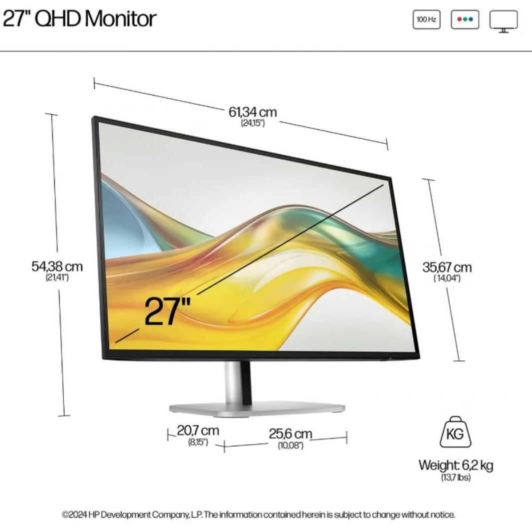 2025 HP 527pq Series 5 27 inch QHD 2K (2560 x 1440) Monitor, Adjustable Display , 100 Hz IPS LCD panel, 100% sRGB, 1500:1 Contrast Ratio, 350 nits, Eye Ease with Eyesafe Certification