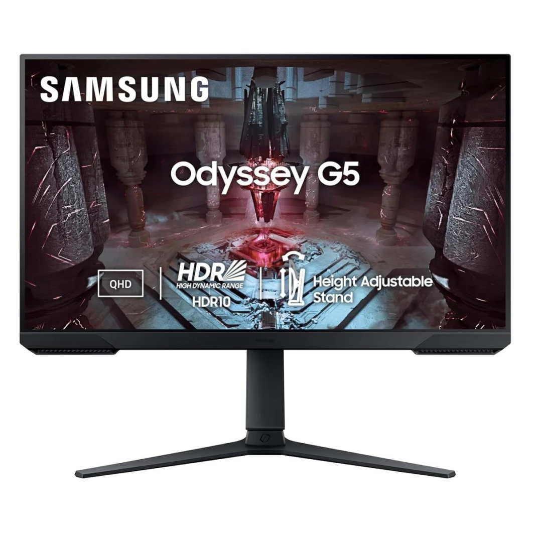 Samsung Odyssey G5 Gaming Monitor 68.5 cm (27") 2K 2560 x 1440, 165 Hz, 1ms(MPRT), HDR10, AMD Freesync, DP, HDMI, Height Adjustable Stand, Tilt, Pivot, Bezel Less, Eye-Saver - Black
