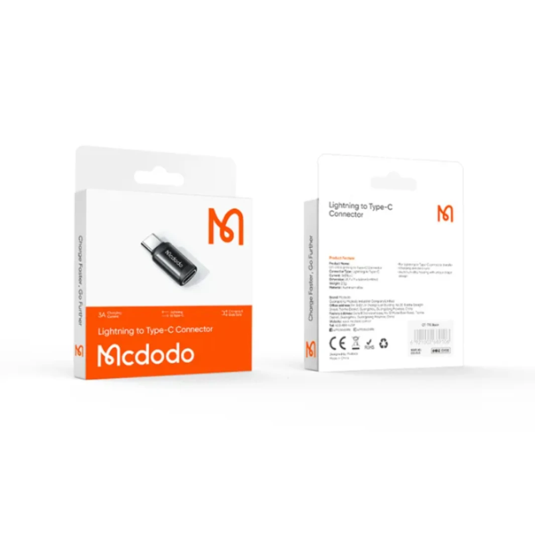 Mcdodo JOT-7700 Lightning to Type C Adapter, 3A Rapid Charging, High Speed Data Transfer (Between Laptops Only), Aluminum Alloy Exterior, iOS to Type C Connector