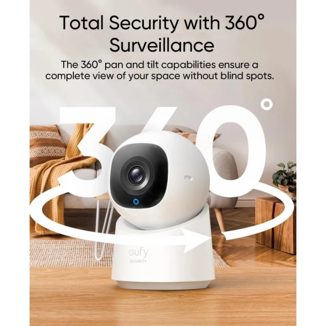Eufy By Anker Wireless Indoor Security Camera C220 , 2K Resolution, 360° Pan and Tilt - T8W11321 - (White) - 18 Month Warranty