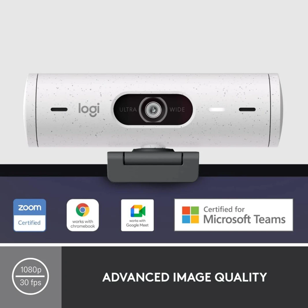 Logitech Brio 500 Full-HD Webcam with Auto Light Correction,Show Mode, Dual Noise Reduction Mics, Webcam Privacy Cover, Works with Microsoft Teams, Google Meet, Zoom, USB-C Cable