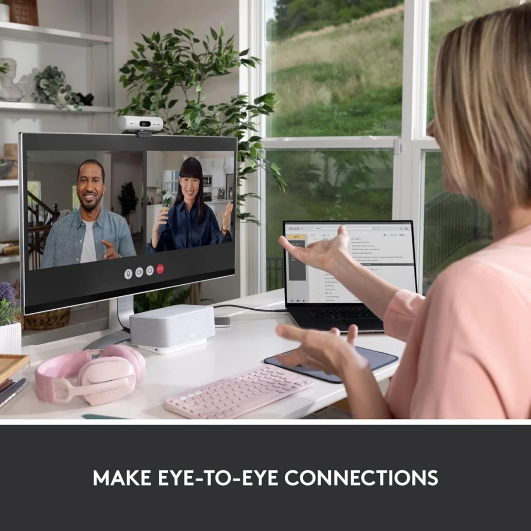 Logitech Brio 500 Full-HD Webcam with Auto Light Correction,Show Mode, Dual Noise Reduction Mics, Webcam Privacy Cover, Works with Microsoft Teams, Google Meet, Zoom, USB-C Cable