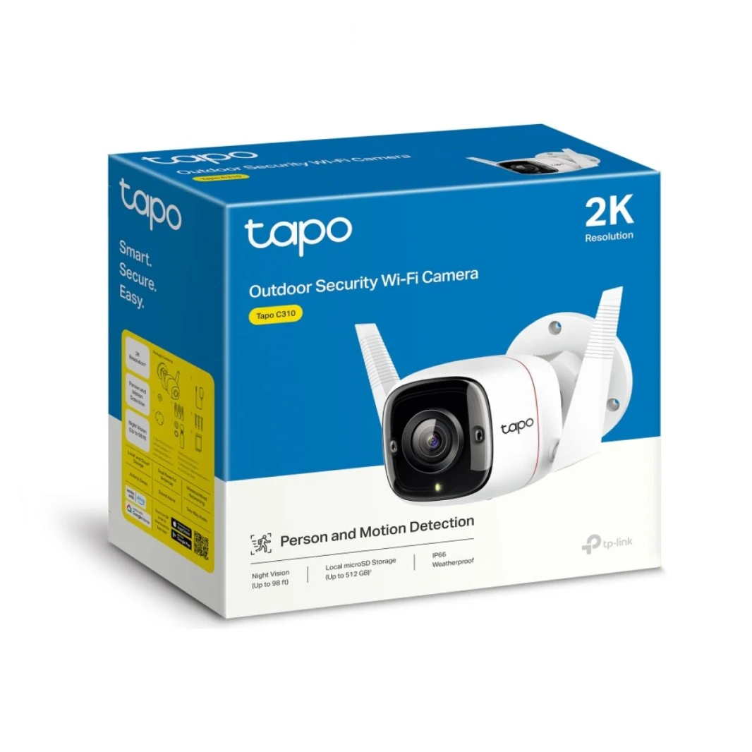 TP-Link Tapo Outdoor Security Wi-Fi Camera Ultra-High-Definition Video 2K Resolution Wired or Wireless Networking Advanced Night Vision Two-Way Audio & Sound and Light Alarm