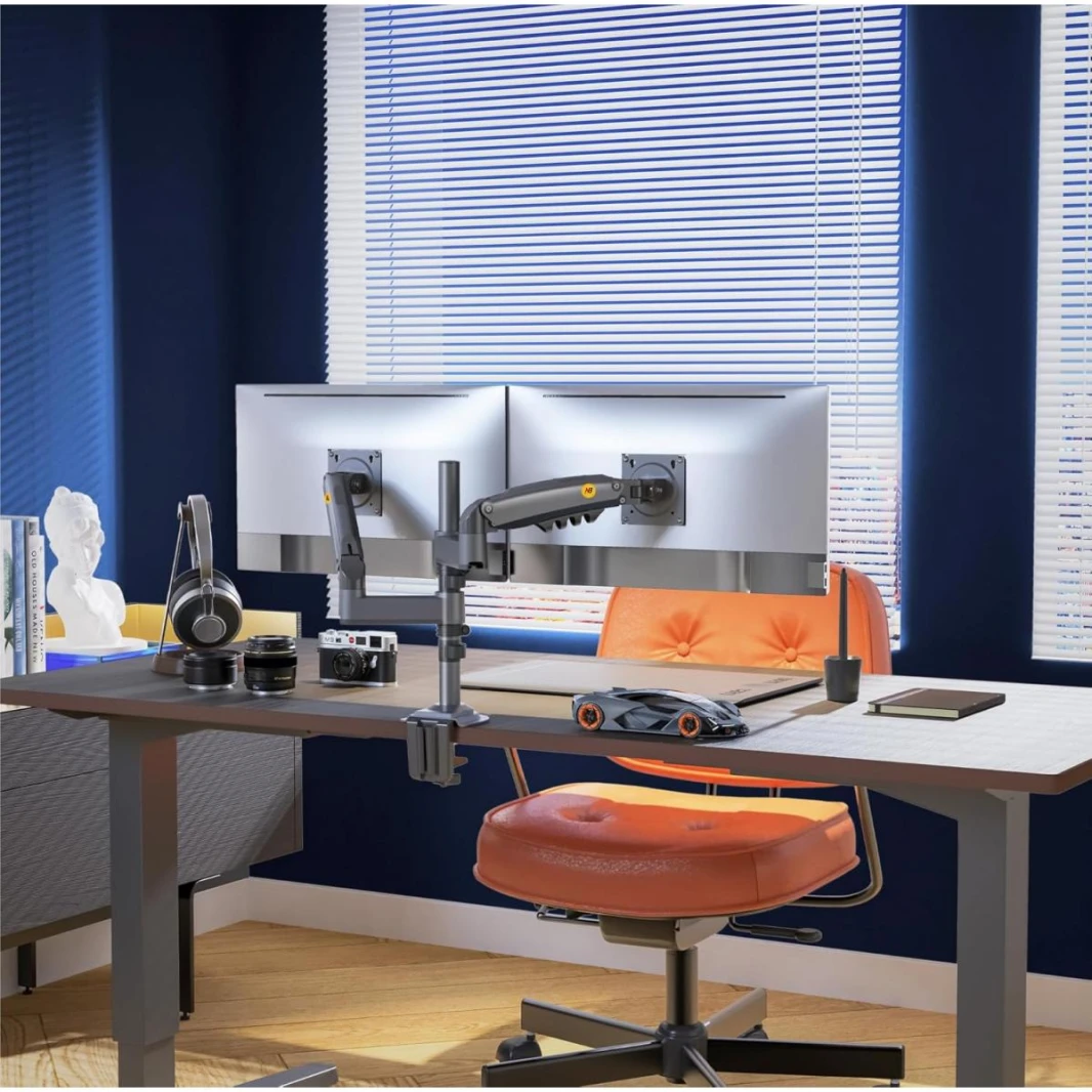 NB North Bayou Dual Stand Holder Monitor Desk Mount Stand Full Motion Swivel Computer Monitor Arm Fits 2 Screens up to 27'' with Load Capacity 9KG for Each Monitor H180
