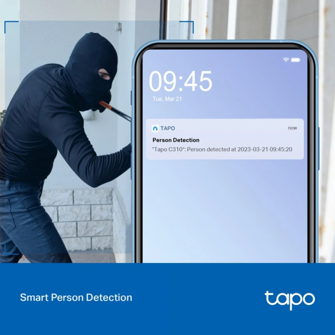 TP-Link Tapo Outdoor Security Wi-Fi Camera Ultra-High-Definition Video 2K Resolution Wired or Wireless Networking Advanced Night Vision Two-Way Audio & Sound and Light Alarm
