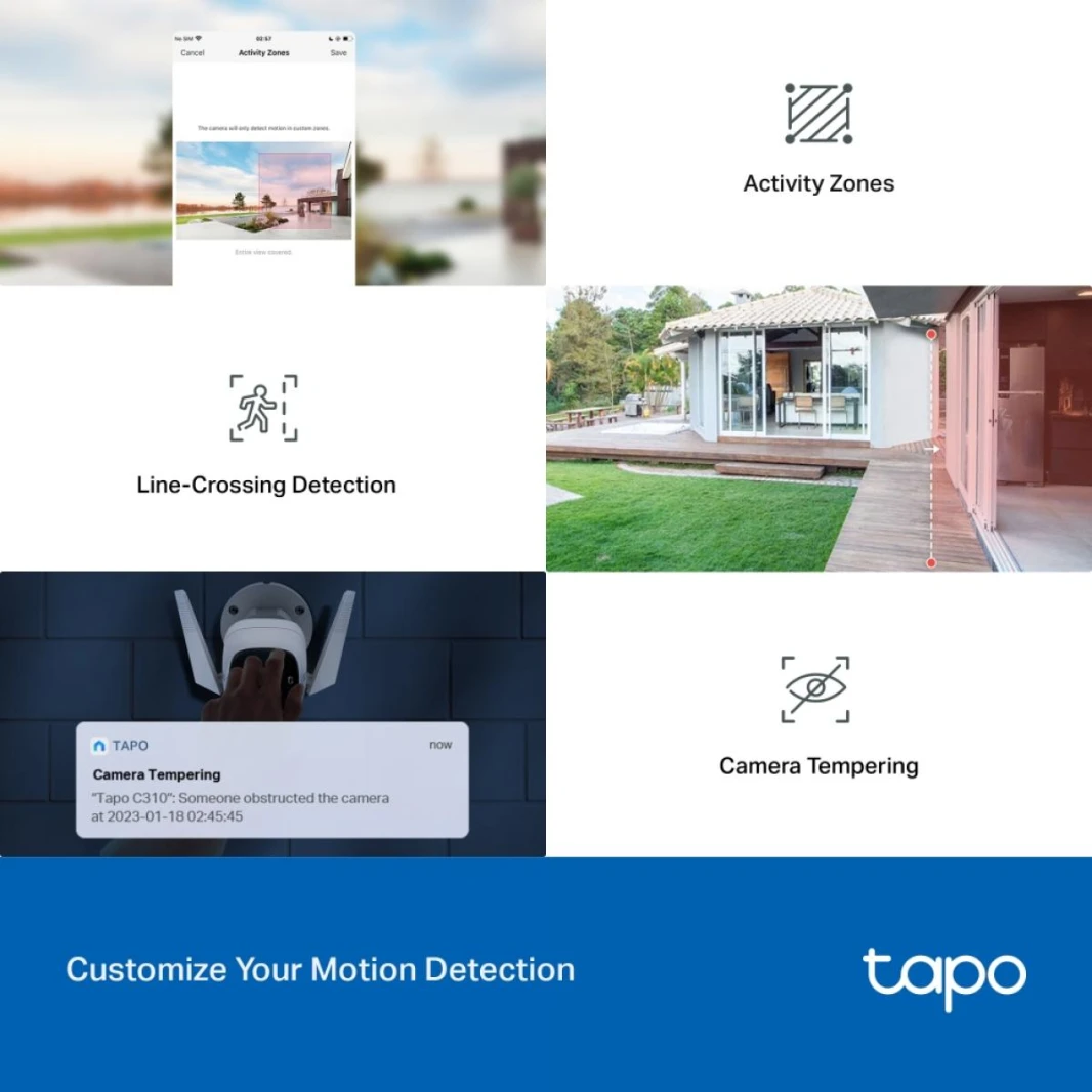 TP-Link Tapo Outdoor Security Wi-Fi Camera Ultra-High-Definition Video 2K Resolution Wired or Wireless Networking Advanced Night Vision Two-Way Audio & Sound and Light Alarm