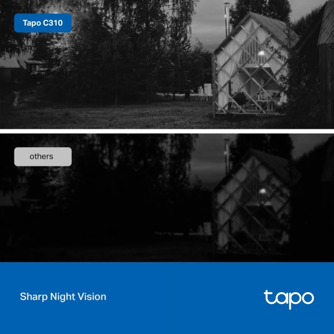 TP-Link Tapo Outdoor Security Wi-Fi Camera Ultra-High-Definition Video 2K Resolution Wired or Wireless Networking Advanced Night Vision Two-Way Audio & Sound and Light Alarm