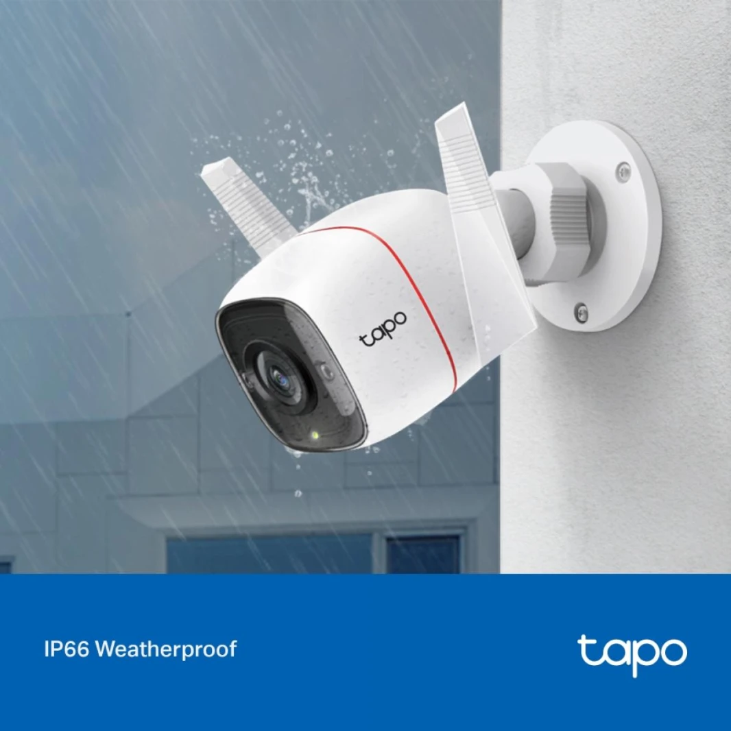 TP-Link Tapo Outdoor Security Wi-Fi Camera Ultra-High-Definition Video 2K Resolution Wired or Wireless Networking Advanced Night Vision Two-Way Audio & Sound and Light Alarm