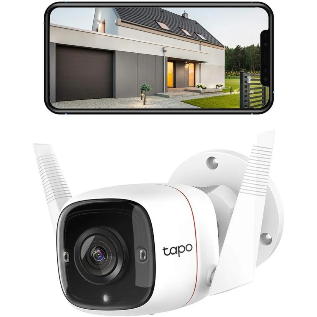 TP-Link Tapo Outdoor Security Wi-Fi Camera Ultra-High-Definition Video 2K Resolution Wired or Wireless Networking Advanced Night Vision Two-Way Audio & Sound and Light Alarm