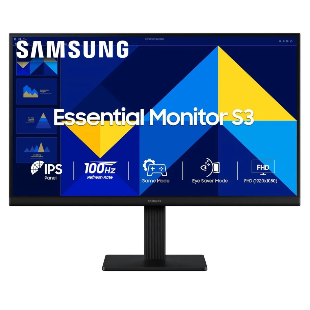 Samsung Essential Series S3 D300 Flat Monitor 27 Inch FHD Super Slim, 100 Hz, IPS Panel, 5ms(GTG), D-Sub, HDMI